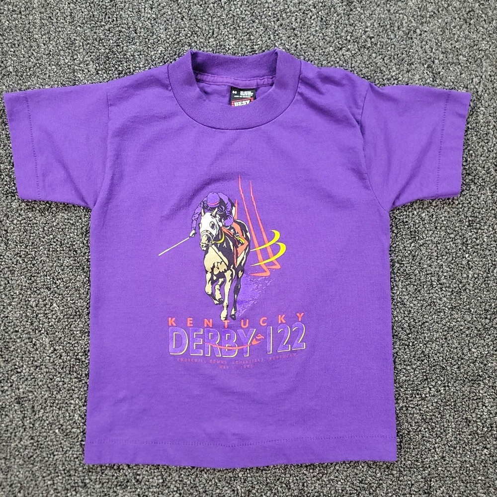 Kentucky Derby Shirt Kids 6-8 Purple VTG 90s Churchill Downs Single Stitch USA
